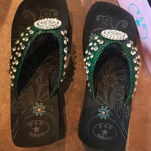 Wedge heel flip flops